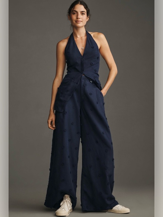 Anthropologie Pants - 2 pieces linen blend halter vest and tailored embellished trousers